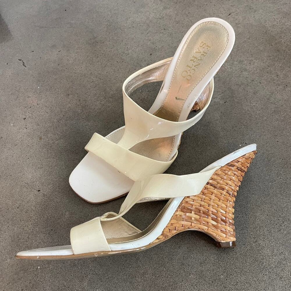 Franco Sarto white ivory ratan wedge heel sandal boho shoes womens 8.5